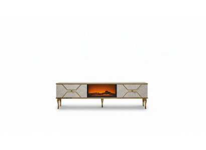 Buffet TV luxueux cadre blanc feuille d'or en MDF Métal Blanc