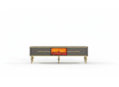 Salle de séjour Meuble bas TV Gris Cheminée Meuble TV Buffet Métal + MDF Exclusif