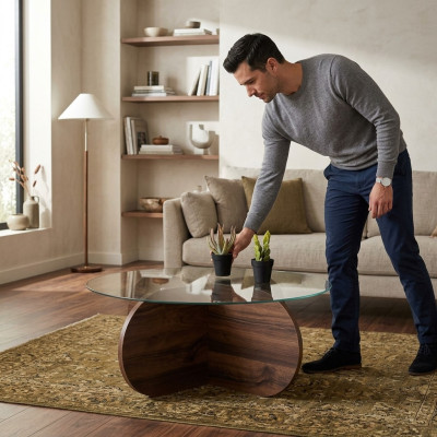 Table basse moderne de salon en verre brun foncé en aggloméré en bois neuf