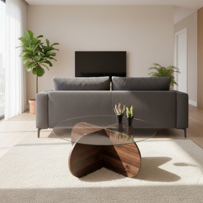 Table basse moderne de salon en verre brun foncé en aggloméré en bois neuf