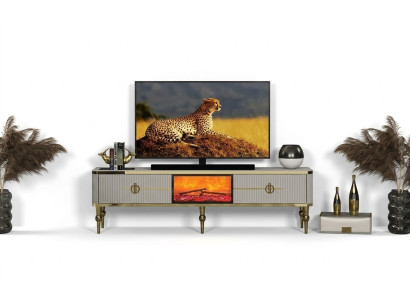 Salle de séjour TV Meuble bas matériaux de haute qualité MDF Métal Blanc + or