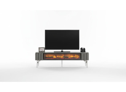 Meuble TV de qualité supérieure avec cheminée MDF métal de couleur grise pour le salon.
