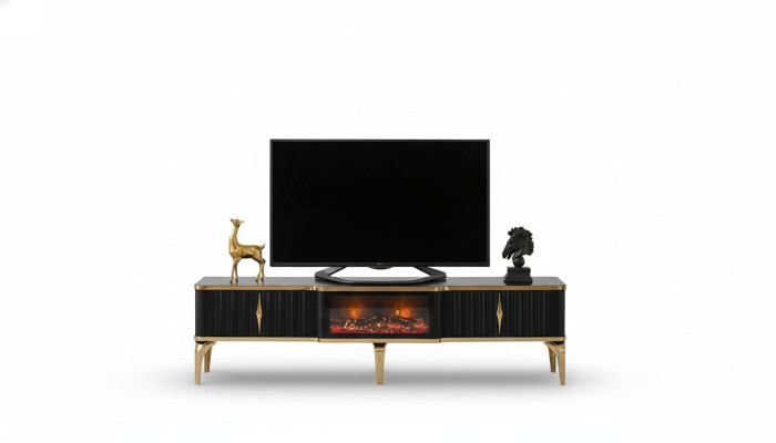 Meuble TV bas noir de luxe neuf MDF métal pour salon