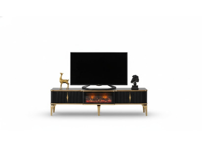 Meuble TV bas noir de luxe neuf MDF métal pour salon