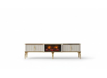 Salle de séjour Meuble TV bas Blanc + or Buffet en MDF Cabinet TV en métal luxe neuf