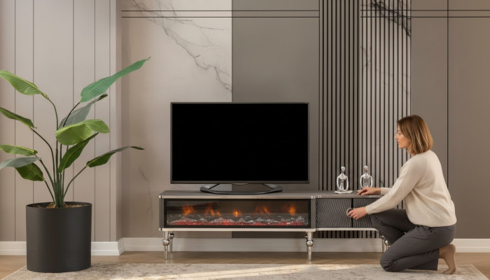 Buffet TV cheminée métal bois MDF meubles de luxe nouveaux meubles de télévision blancs