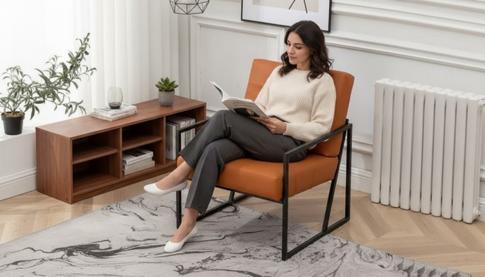 Salon Fauteuil Orange Nouvelles jambes en métal luxueuses Revêtement textile
