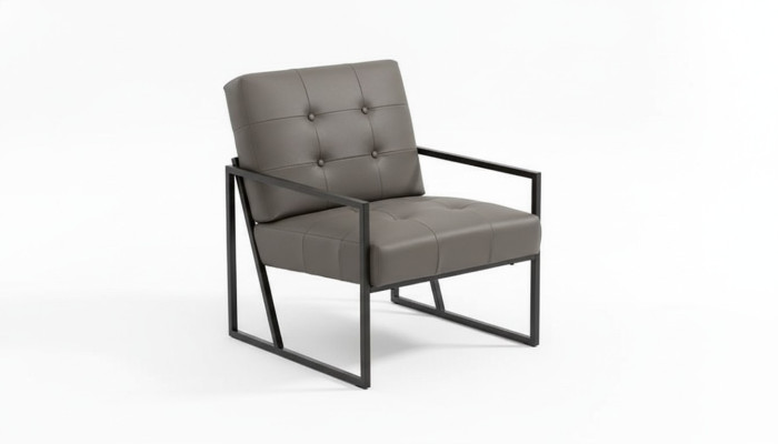 Fauteuil de salon gris foncé 1 place avec pieds en métal et revêtement en textile.
