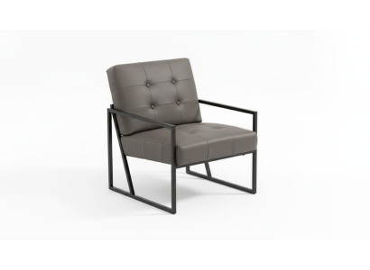 Fauteuil de salon gris foncé 1 place avec pieds en métal et revêtement en textile.