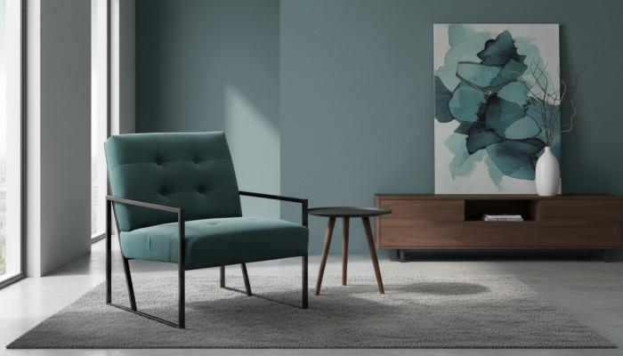 Fauteuil vert foncé en tissu de salon + pieds en métal mobilier de luxe neuf