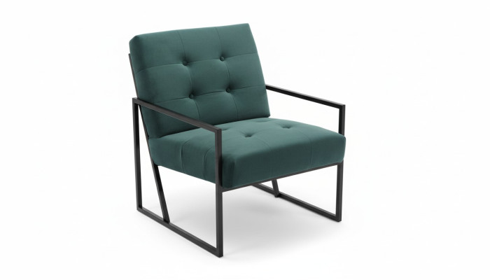 Fauteuil vert foncé en tissu de salon + pieds en métal mobilier de luxe neuf