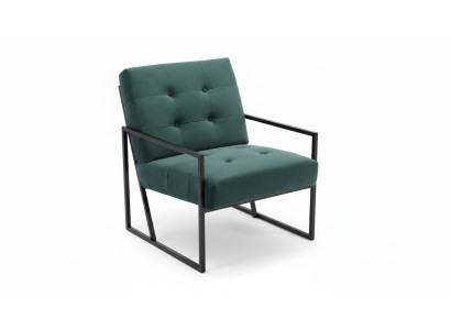 Fauteuil vert foncé en tissu de salon + pieds en métal mobilier de luxe neuf