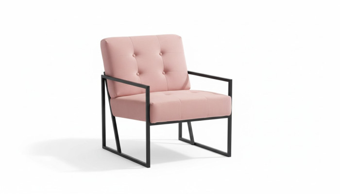 Fauteuil confortable 1 place en tissu rose pour le salon avec pieds en métal.