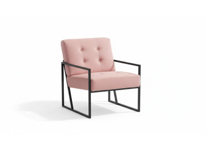 Fauteuil confortable 1 place en tissu rose pour le salon avec pieds en métal.