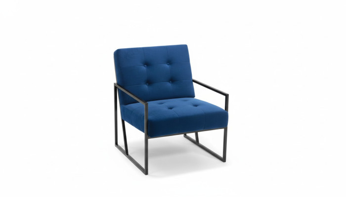 Fauteuil 1 place Bleu en tissu cadre en bois pieds en métal luxueux