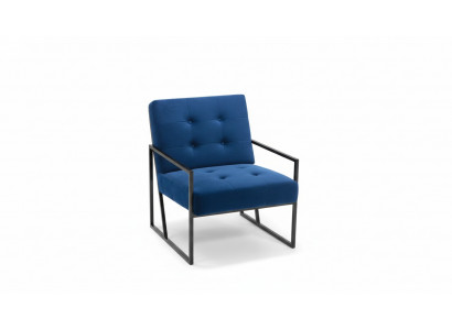 Fauteuil 1 place Bleu en tissu cadre en bois pieds en métal luxueux