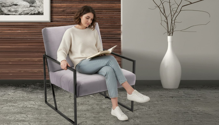 Salon Fauteuil Couleur Lila Pieds en Métal Textile 1 Place Chesterfield