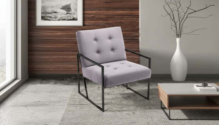 Salon Fauteuil Couleur Lila Pieds en Métal Textile 1 Place Chesterfield