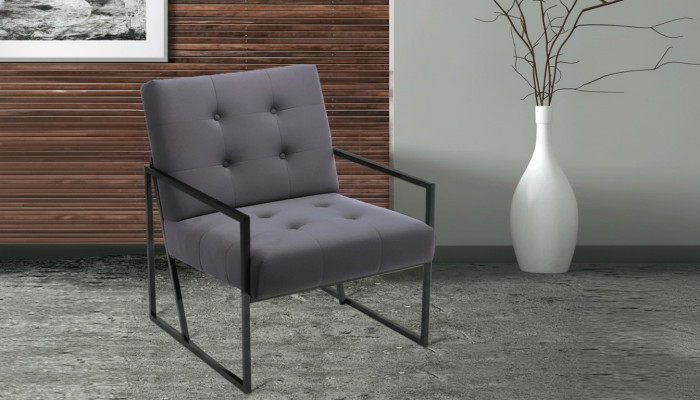 Fauteuil Chesterfield gris Cadre en bois Mobilier de salon de luxe 1 place