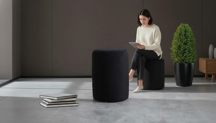 Tabouret rembourré en polyester noir pour le salon de luxe