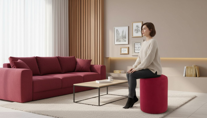 Tabouret rose rembourré de tissu cadre en panneaux de particules MDF tabouret de luxe nouveau