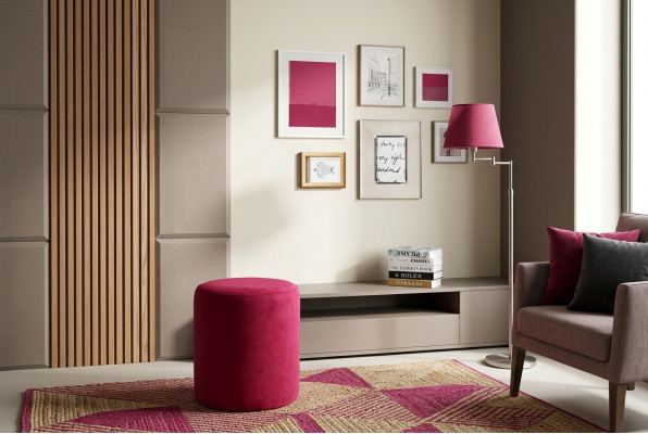 Tabouret rose rembourré de tissu cadre en panneaux de particules MDF tabouret de luxe nouveau