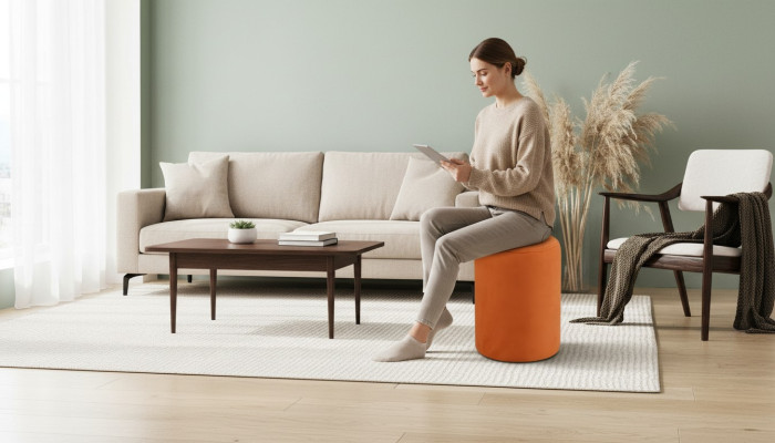 Tabouret orange en textile de haute qualité en panneau de particules