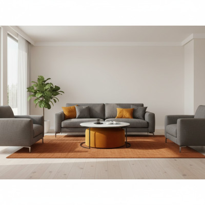Table basse en MDF blanc + tabouret orange, nouveaux pieds en métal de luxe