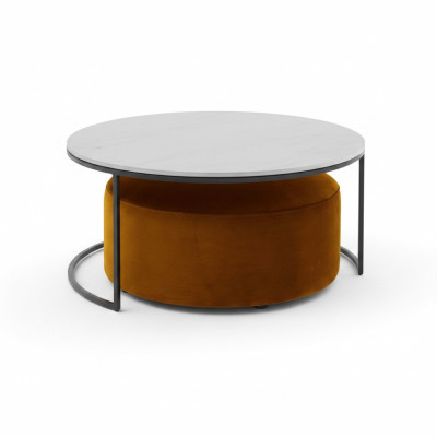 Table basse en MDF blanc + tabouret orange, nouveaux pieds en métal de luxe