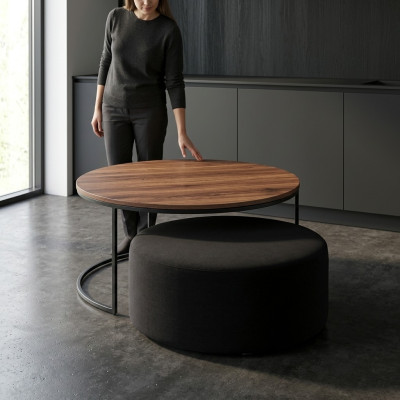 Table basse marron + ensemble tabouret noir rembourré de textile