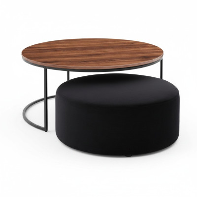 Table basse marron + ensemble tabouret noir rembourré de textile