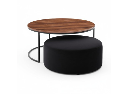 Table basse marron + ensemble tabouret noir rembourré de textile