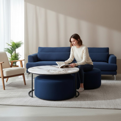 Table basse + tabouret ensemble pratique pour le salon ensemble rond de 2 pièces
