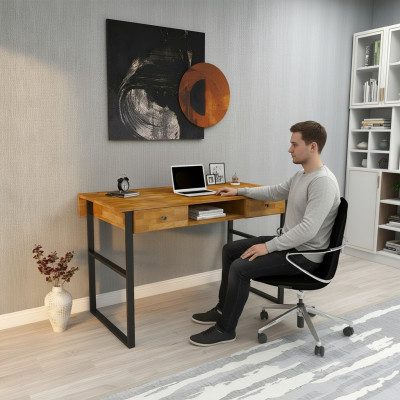Table en bois brun avec 2 tiroirs, mobilier de bureau de designer, bureau de luxe.