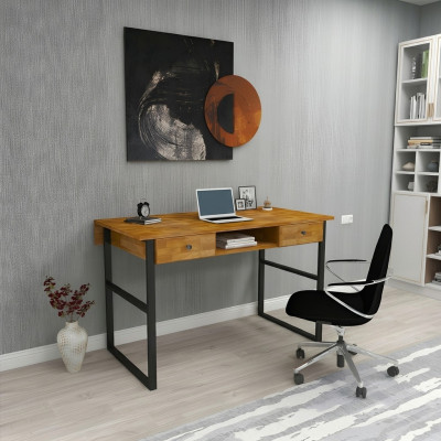 Table en bois brun avec 2 tiroirs, mobilier de bureau de designer, bureau de luxe.