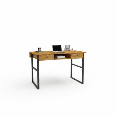 Table en bois brun avec 2 tiroirs, mobilier de bureau de designer, bureau de luxe.