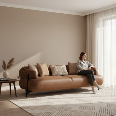 Canapé Chesterfield trois places en cuir brun pour le salon Meuble moderne