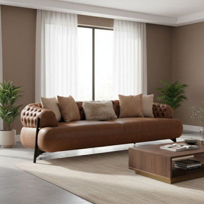 Canapé Chesterfield trois places en cuir brun pour le salon Meuble moderne