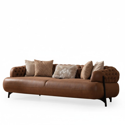 Canapé Chesterfield trois places en cuir brun pour le salon Meuble moderne