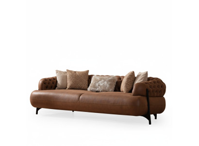 Canapé Chesterfield trois places en cuir brun pour le salon Meuble moderne