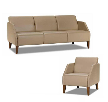 Ensemble de canapé et fauteuil exclusif 2 pièces en cuir beige pour salon designer 3 places.