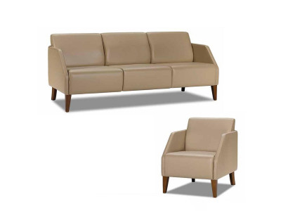 Ensemble de canapé et fauteuil exclusif 2 pièces en cuir beige pour salon designer 3 places.