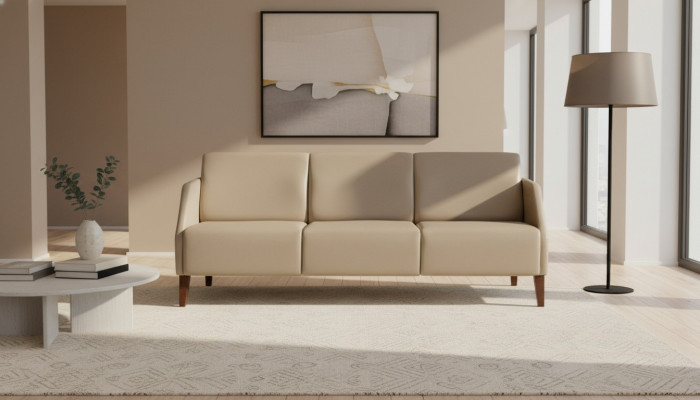 Canapé beige deux places pour salon, meuble rembourré moderne, canapé en tissu 2 places.