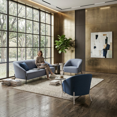 Ensemble de canapés gris-bleu, fauteuils rembourrés design, fauteuil moderne deux places