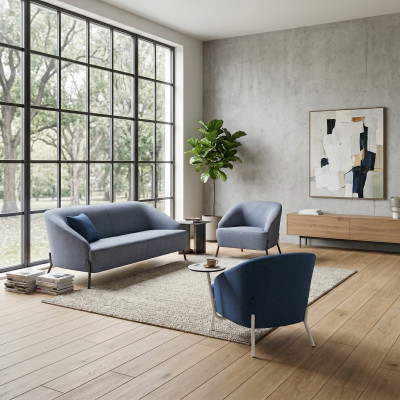 Ensemble de canapés gris-bleu, fauteuils rembourrés design, fauteuil moderne deux places