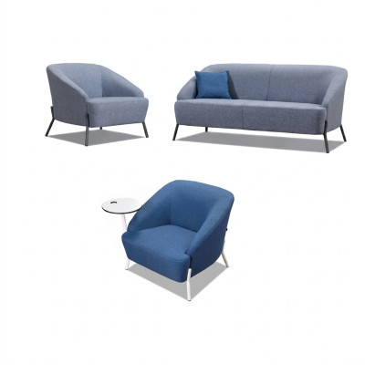 Ensemble de canapés gris-bleu, fauteuils rembourrés design, fauteuil moderne deux places