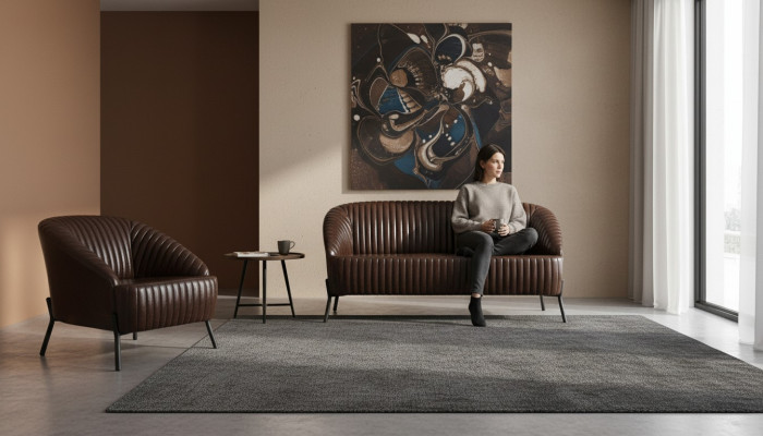 Canapé en cuir brun salon deux places fauteuil en cuir design ensemble de 2.