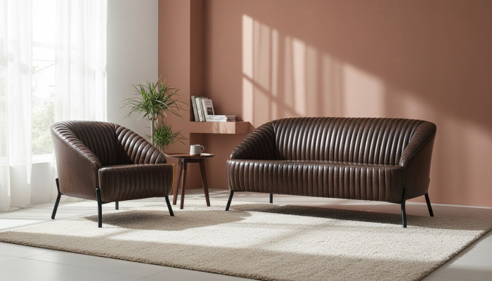 Canapé en cuir brun salon deux places fauteuil en cuir design ensemble de 2.