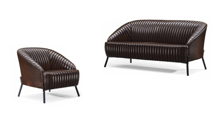 Canapé en cuir brun salon deux places fauteuil en cuir design ensemble de 2.