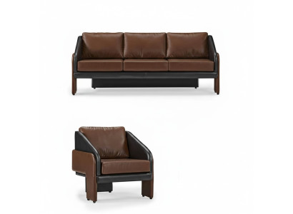 Braun-noir ensemble de sièges en cuir élégant canapé trois places fauteuil 2 pièces.